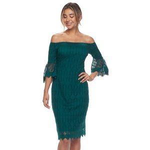 NWT Emerald Green Off the Shoulder Lace Dress